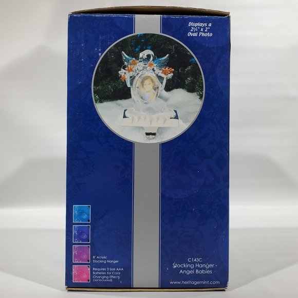 Angel Babies Stocking Holder 8" Color Changing Acrylic Ice Sculpture Photo Frame - Picture 9 of 11
